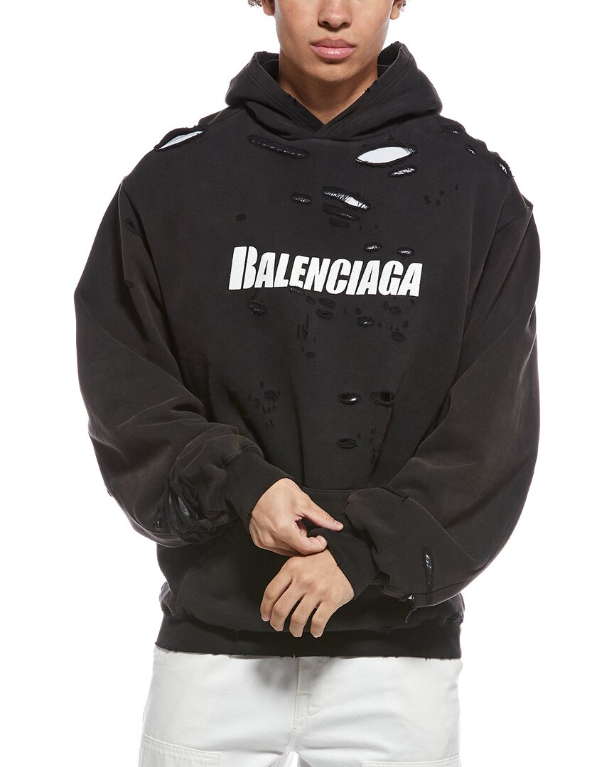 Balenciaga Destroyed Hoodie Men's Black Xxs | eBay