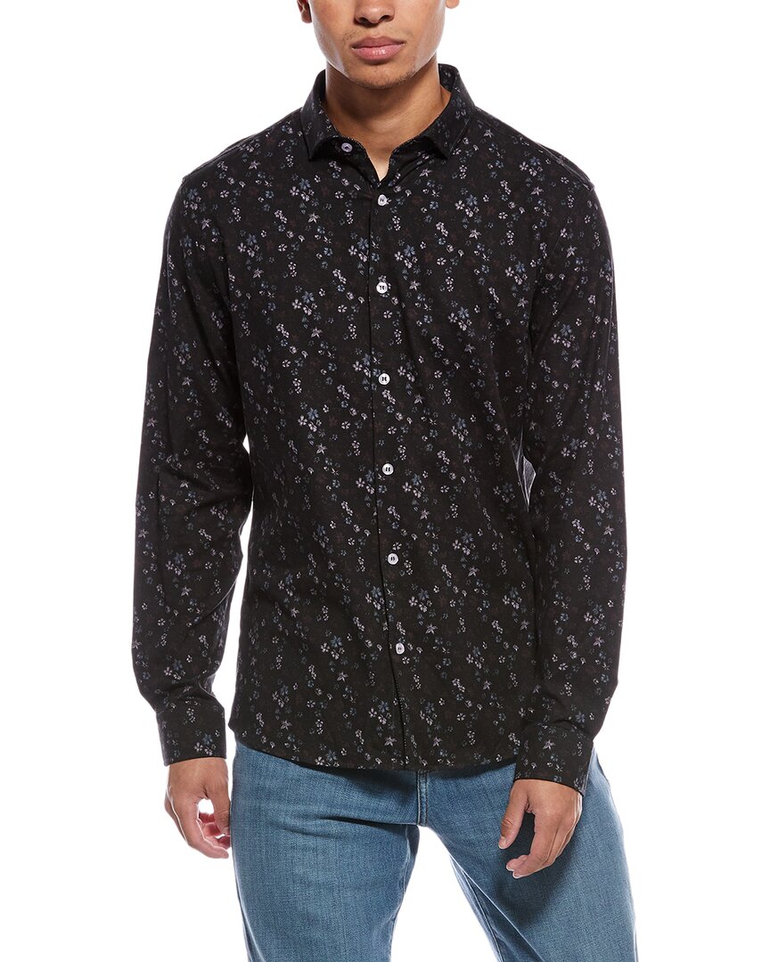 Stone Rose Stretch Print Shirt In Black
