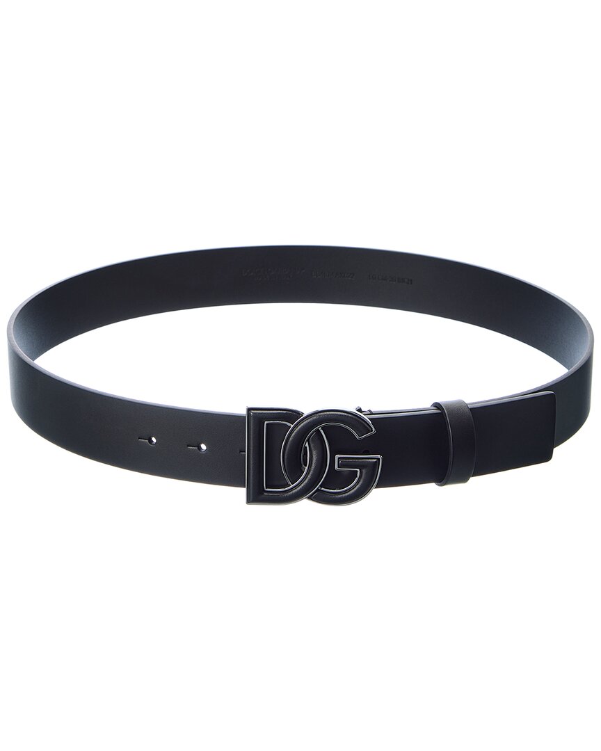 Dolce & Gabbana Dg Logo Calf Leather Belt In Black