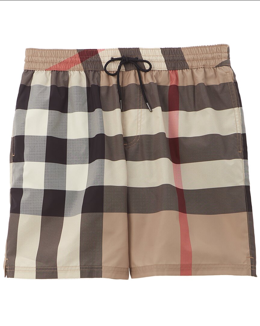 Burberry Boxer Swim Checkered Pattern Pockets Zip In Neutral