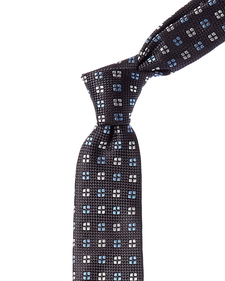 Hugo Boss Medium Grey Squares Silk Tie In Black