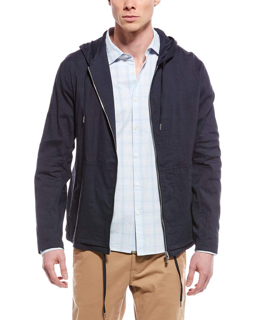 Theory Hoodie Linen-blend Jacket In Blue