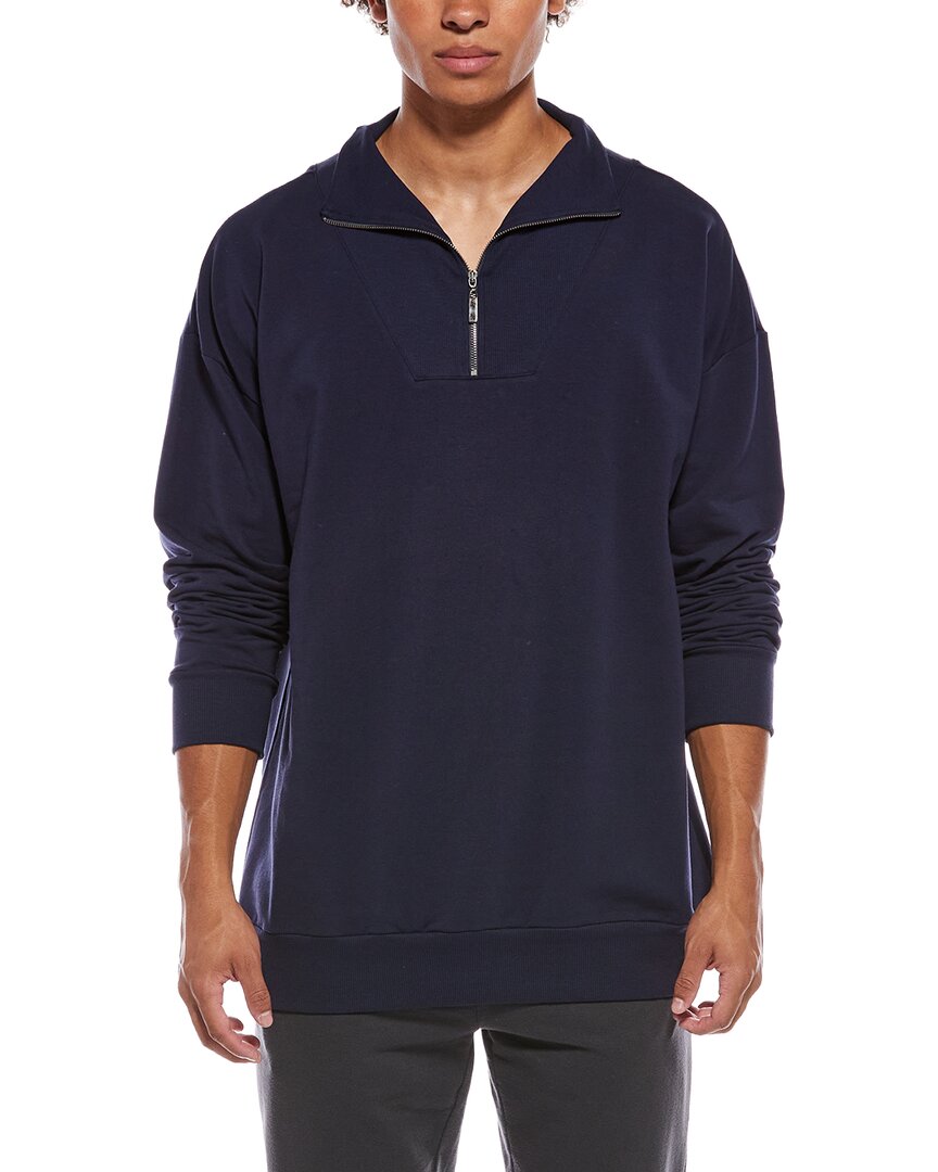 Hanro French Terry 1/4-zip Sweatshirt In Navy