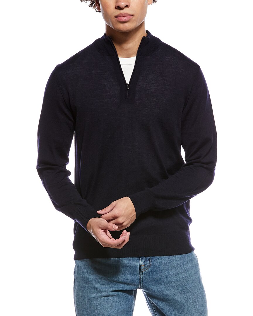 Eton Fine Knit Wool 1/2-zip Pullover In Blue