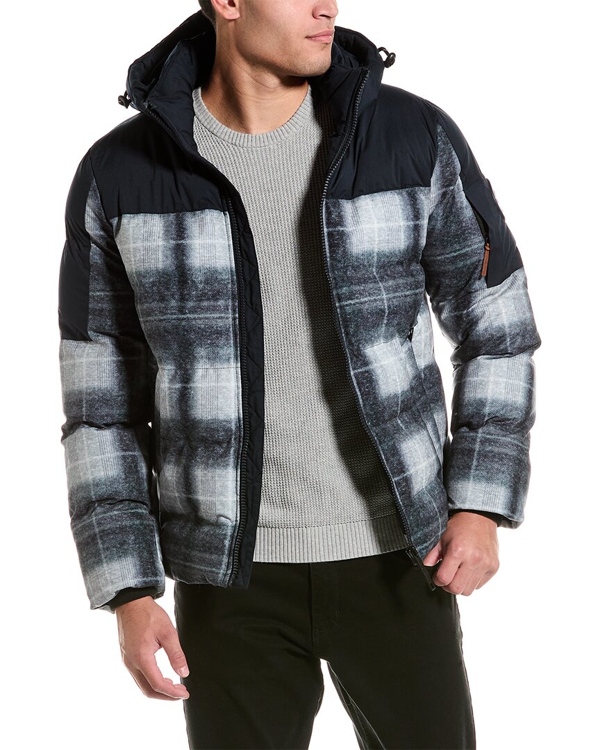 Shop Point Zero Quilted Big Check Print Puffer Jacket In Grey