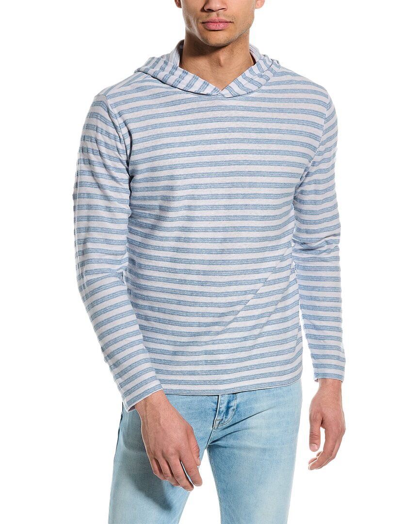 Vince Textured Stripe Linen-blend Pullover Hoodie In Blue