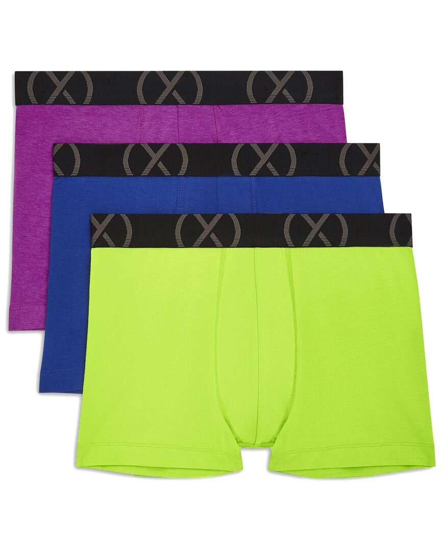 2(x)ist Men's Cotton Stretch No Show Performance Trunk, Pack Of 3 In Purple Cactus/dazzling Blue/green Geck