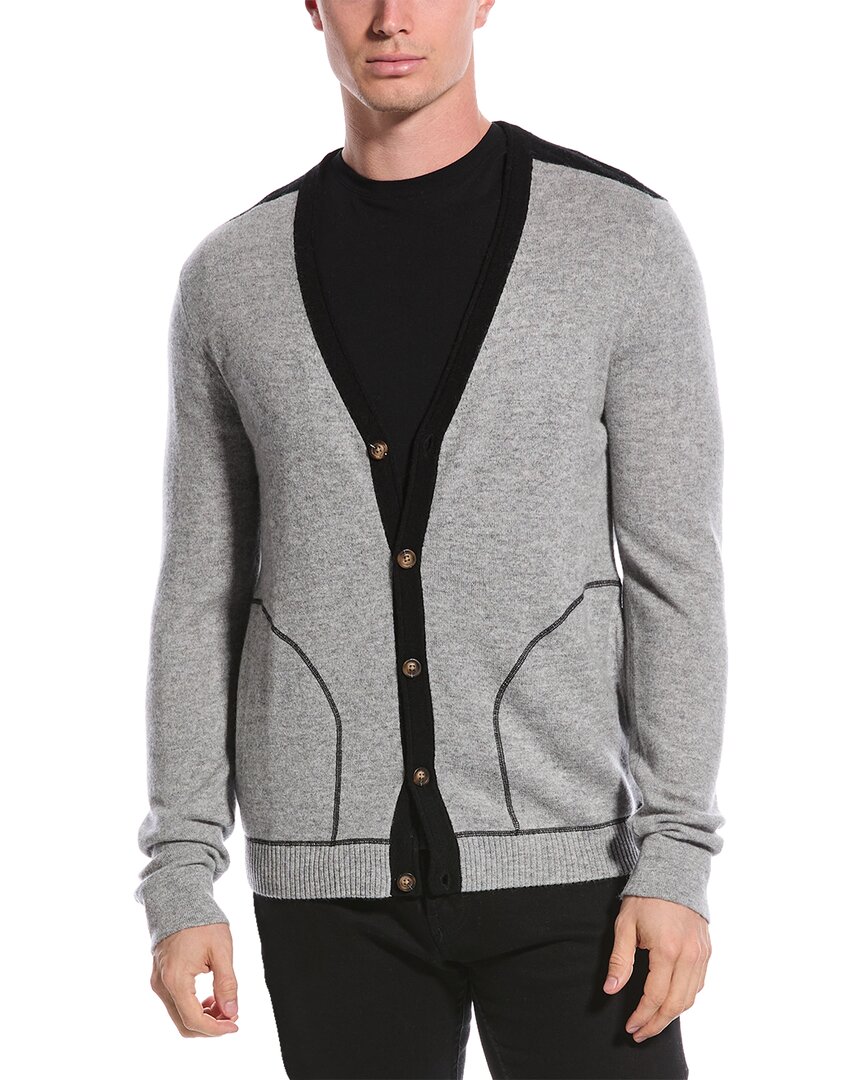 Shop Qi Cashmere Colorblocked Cashmere Cardigan In Grey