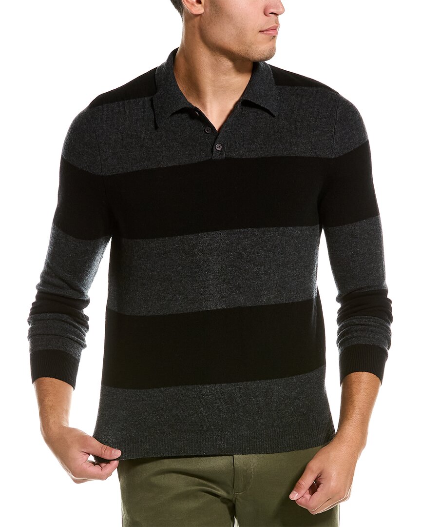Shop Autumn Cashmere Striped Wool & Cashmere-blend Polo Sweater In Grey