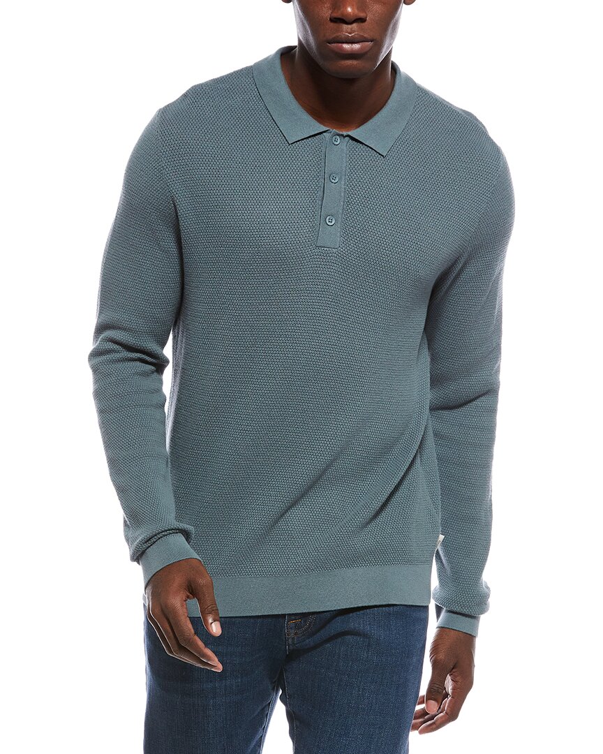 Onia Textured Knit Long Sleeve Polo Shirt In Blue