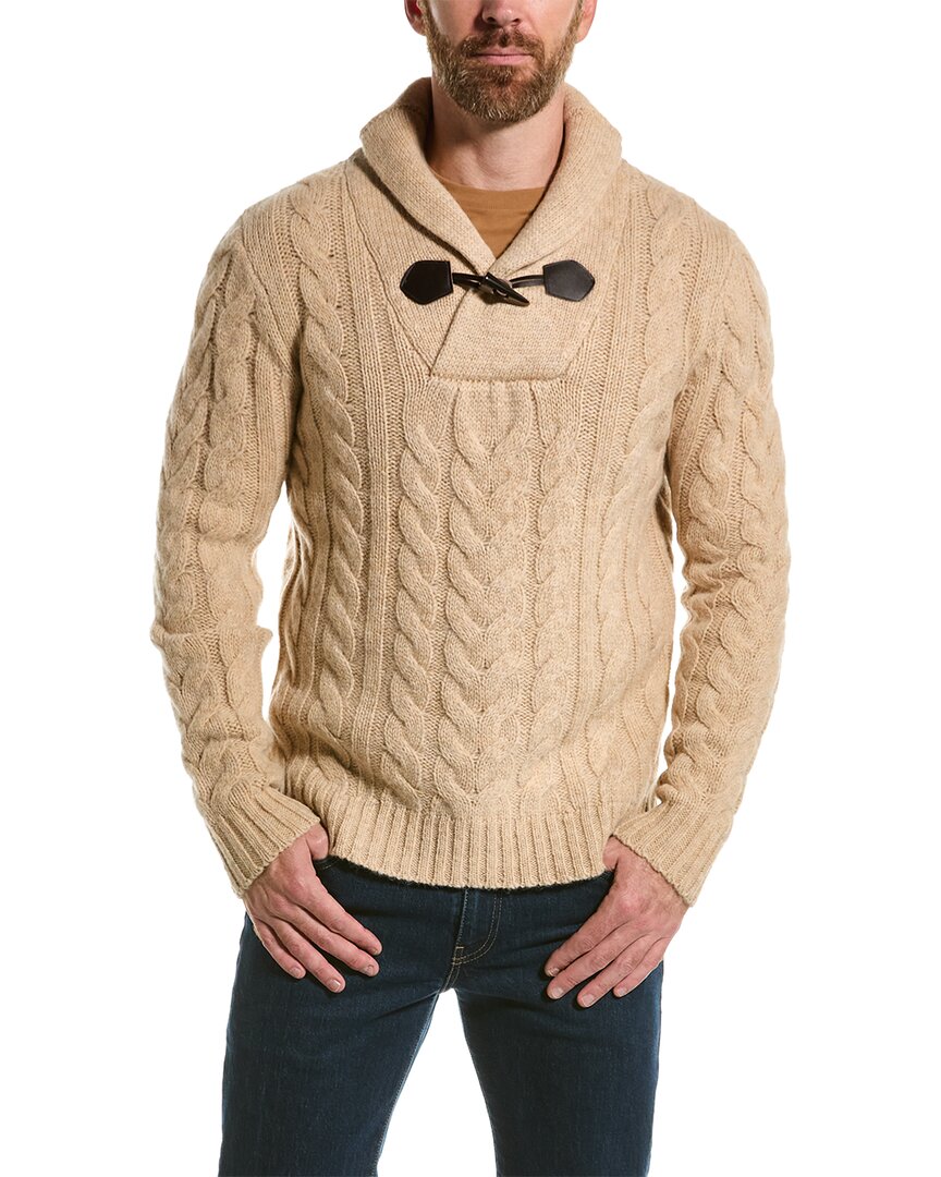Shop Loft 604 Cable Wool Shawl Collar Sweater In Beige