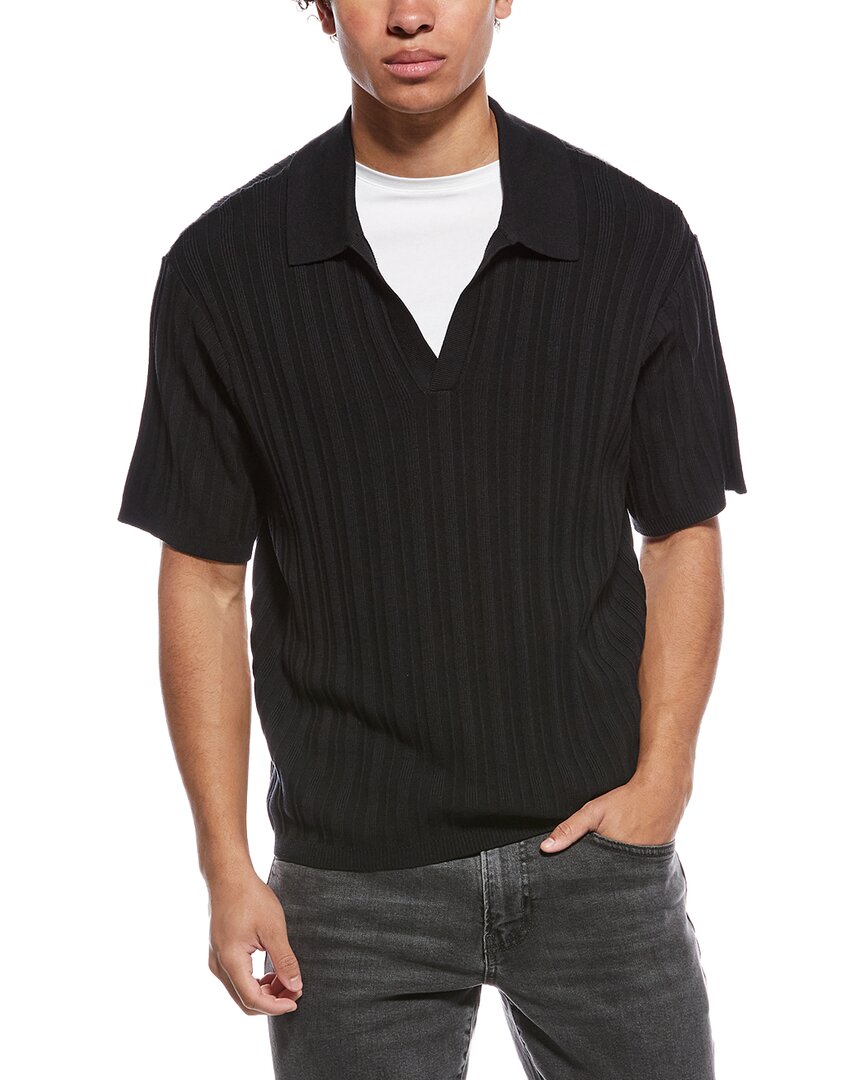 Frame Silk-blend Polo Sweater In Black
