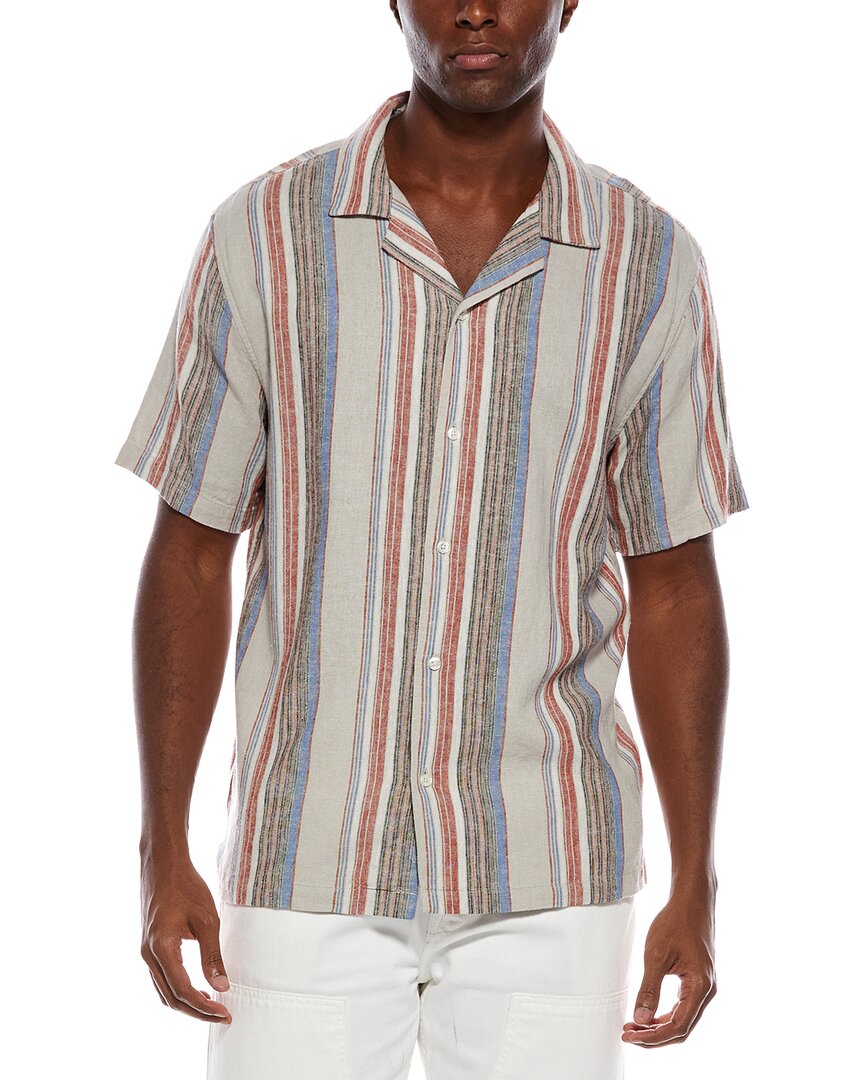 Truth Camp Collar Linen-blend Stripe Shirt In Multi