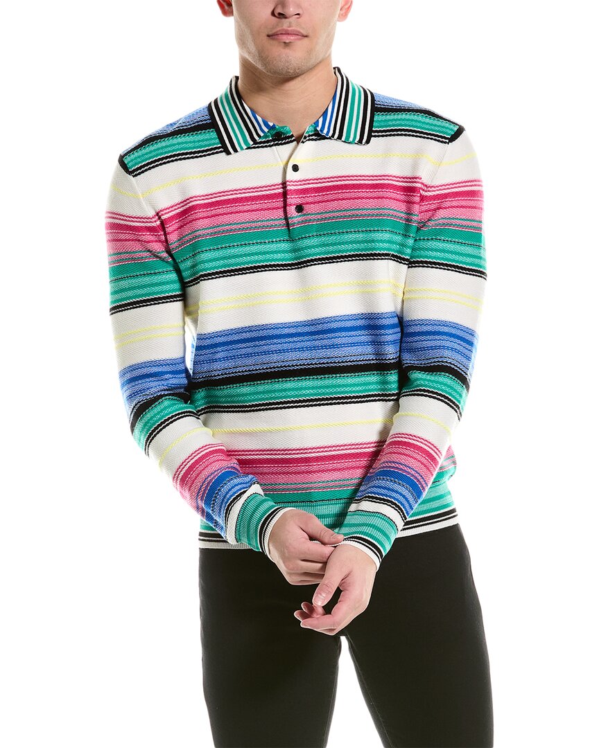 The Kooples Wool Blend Gradient Stripe Straight Fit Long Sleeve Polo Shirt In White