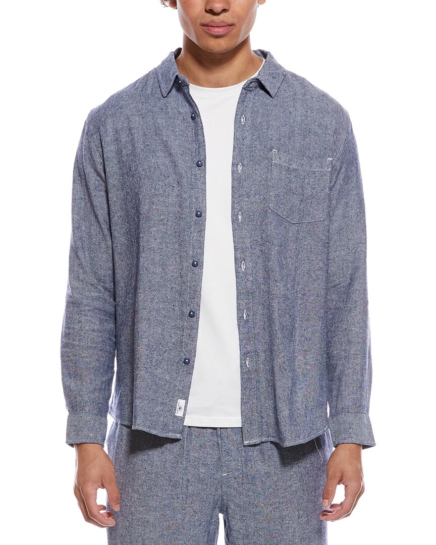 Vintage Summer Long Sleeve Linen-blend Shirt In Blue