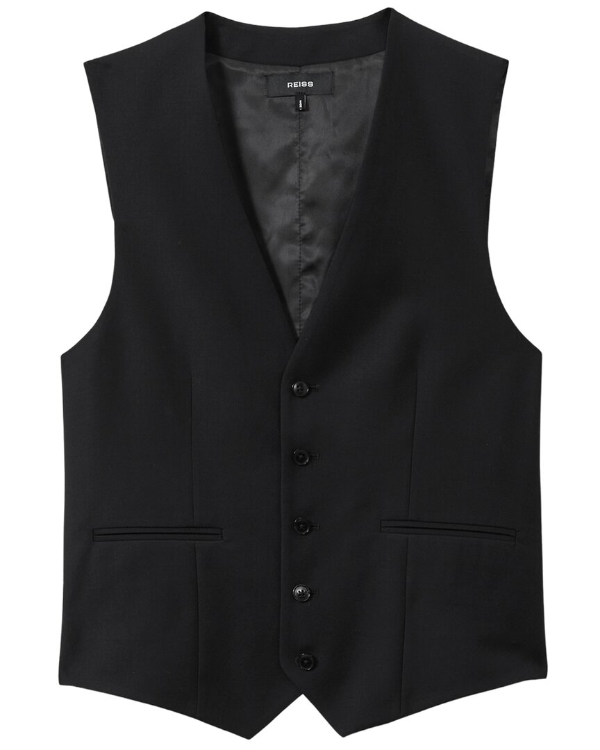 Reiss Aspire Plain Weave Wool Waistcoat In Black