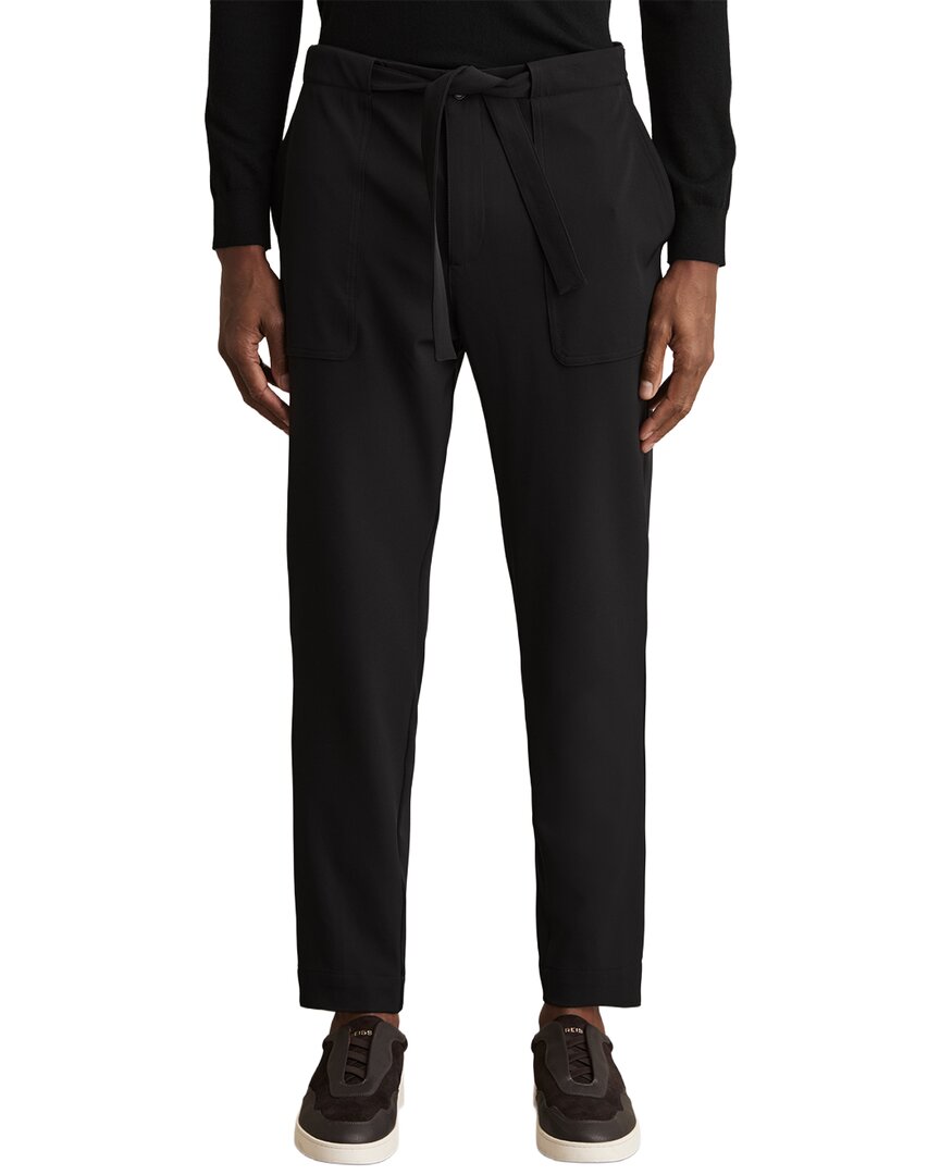 Reiss Set Relaxed Belted Techni Trouser In Black