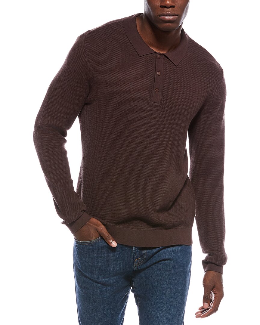Onia Textured Knit Long Sleeve Polo Shirt In Brown