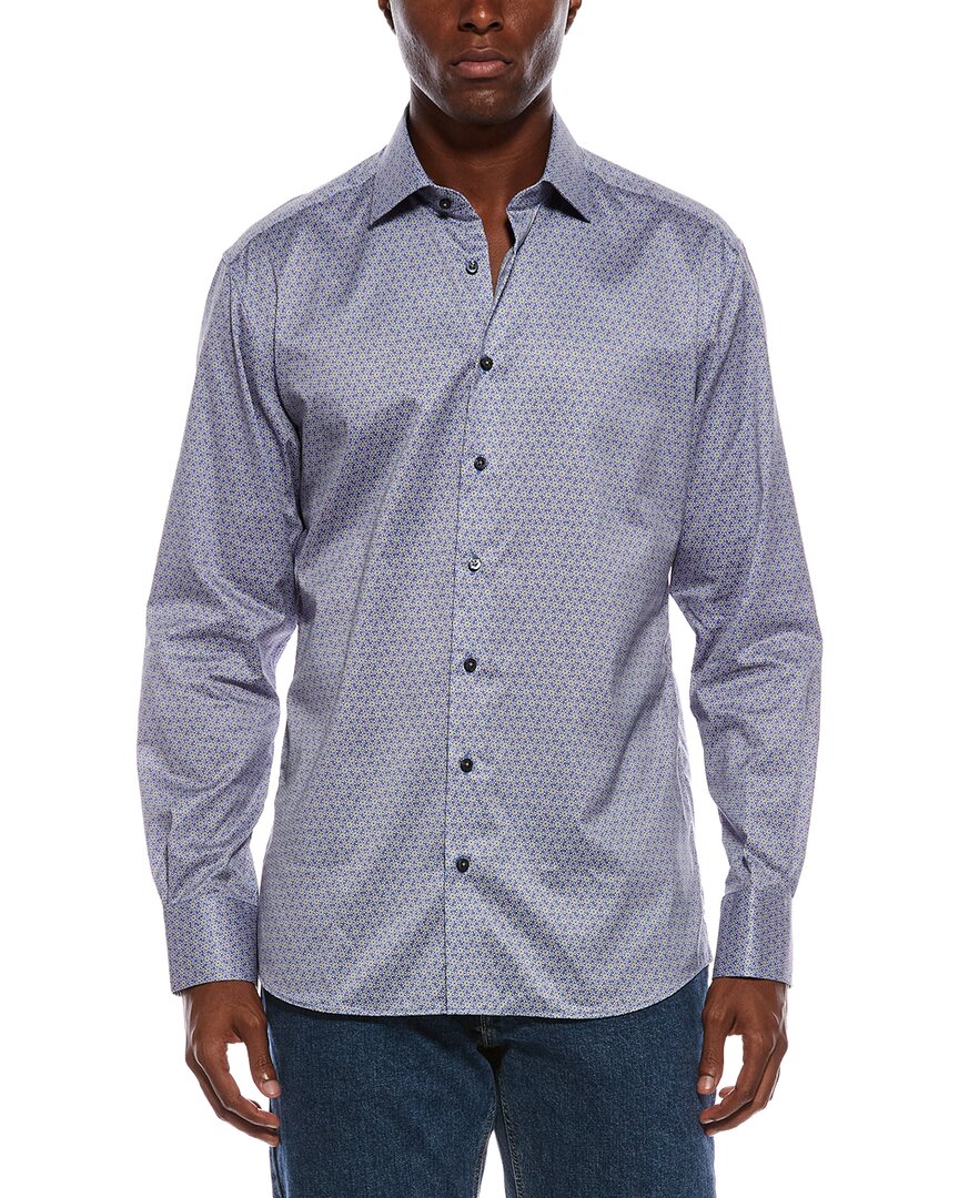 Eterna Printed Twill Modern Fit Shirt In Navy