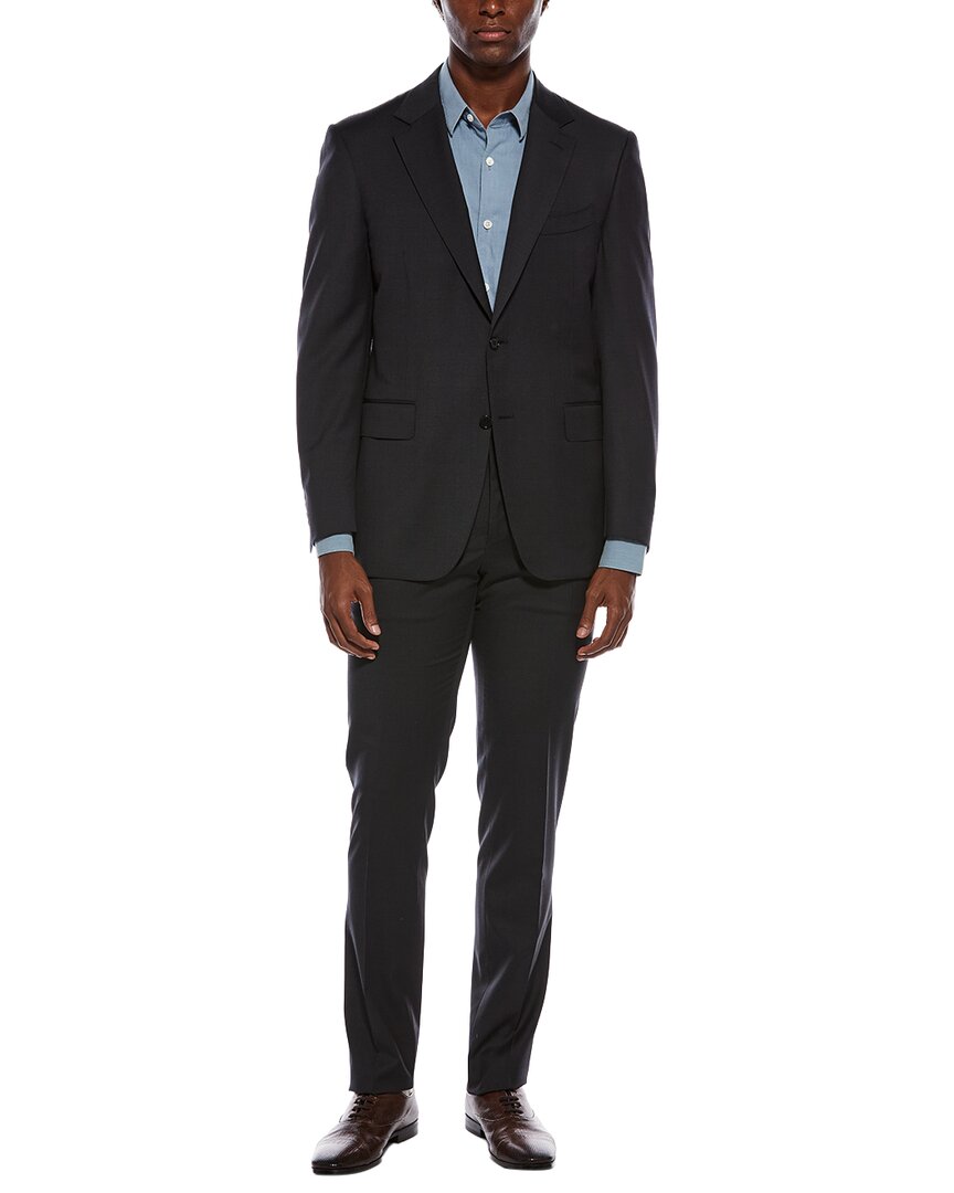 Canali 2pc Wool-blend Suit With Flat Front Pant In Black