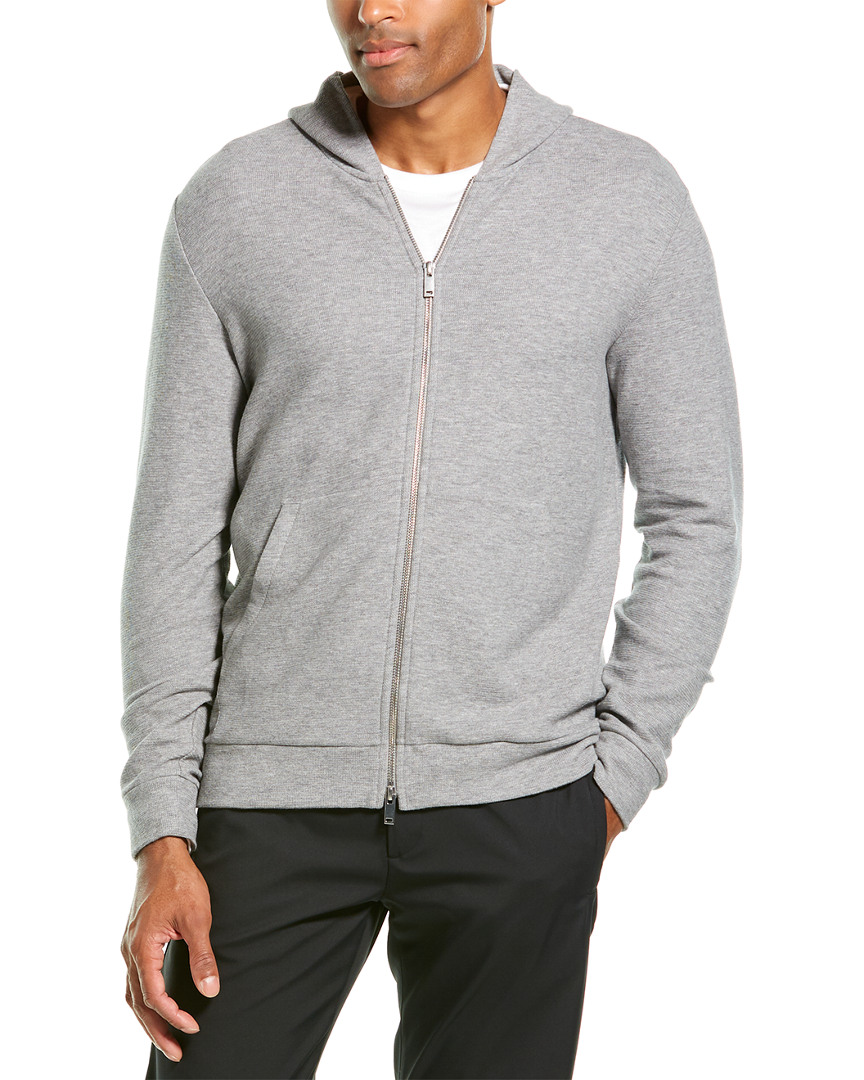 Theory Essential Zip-front Waffle-knit Hoodie In Grey