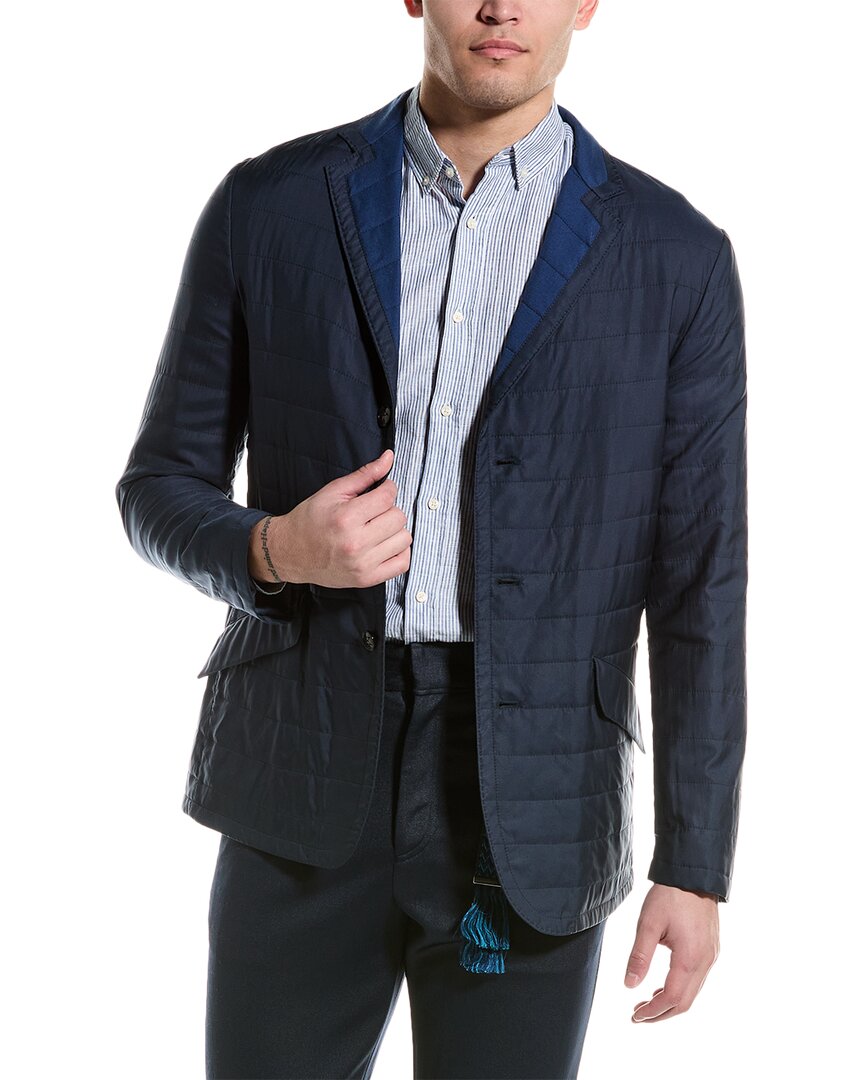 Kiton Quilted Cashmere-blend Silk Jacket In Blue