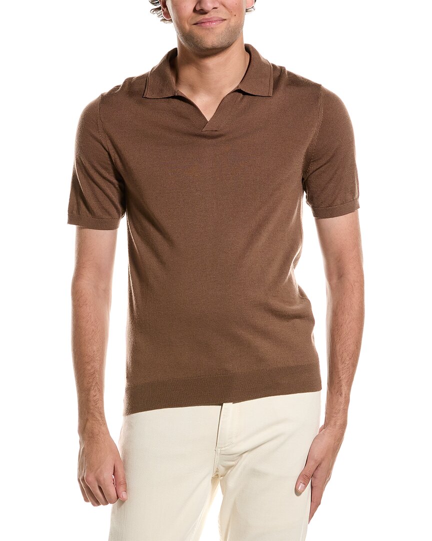 Reiss Duchie Merino Wool Open Collar Polo Shirt In Brown