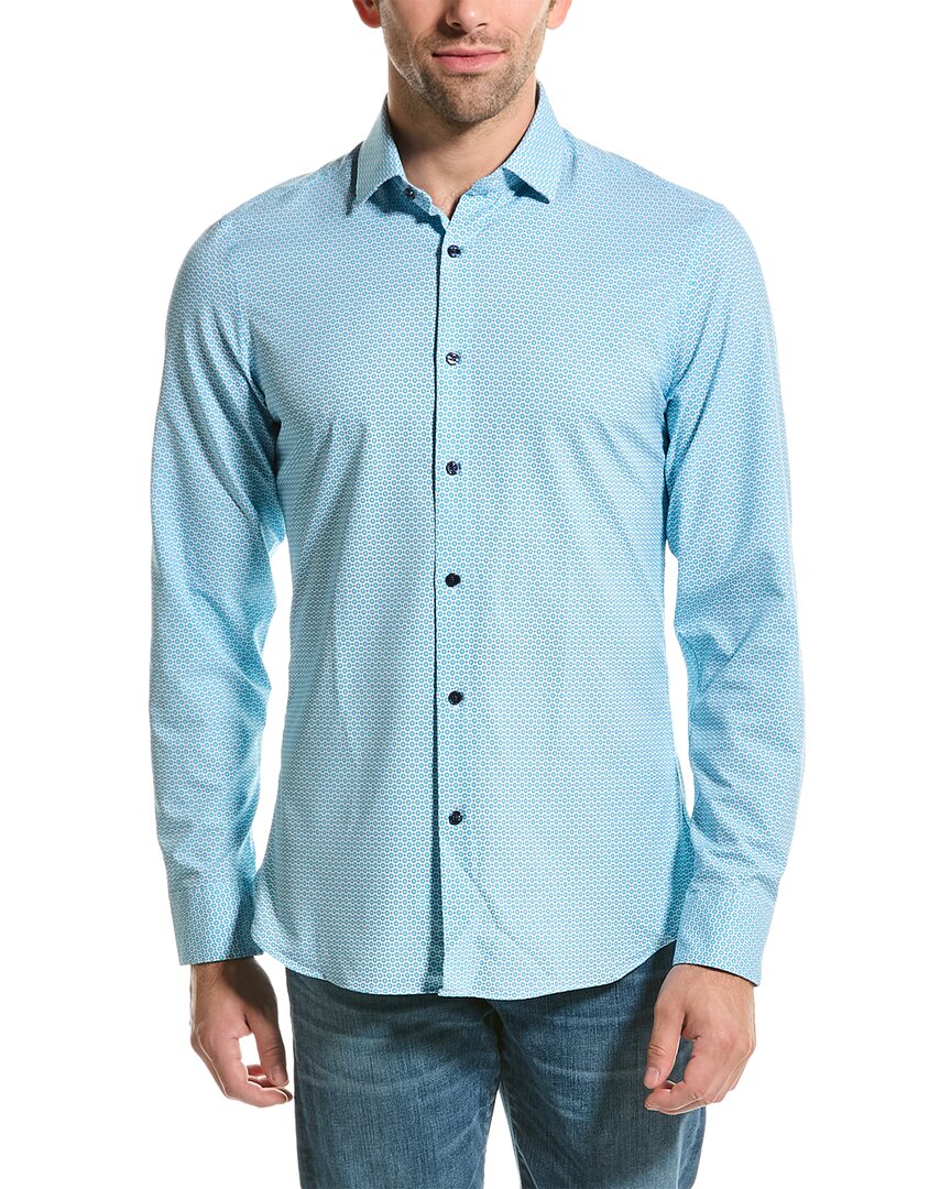 State Of Matter Geo Print Teal And White Long-sleeve Men's Dress Shirt In Blue