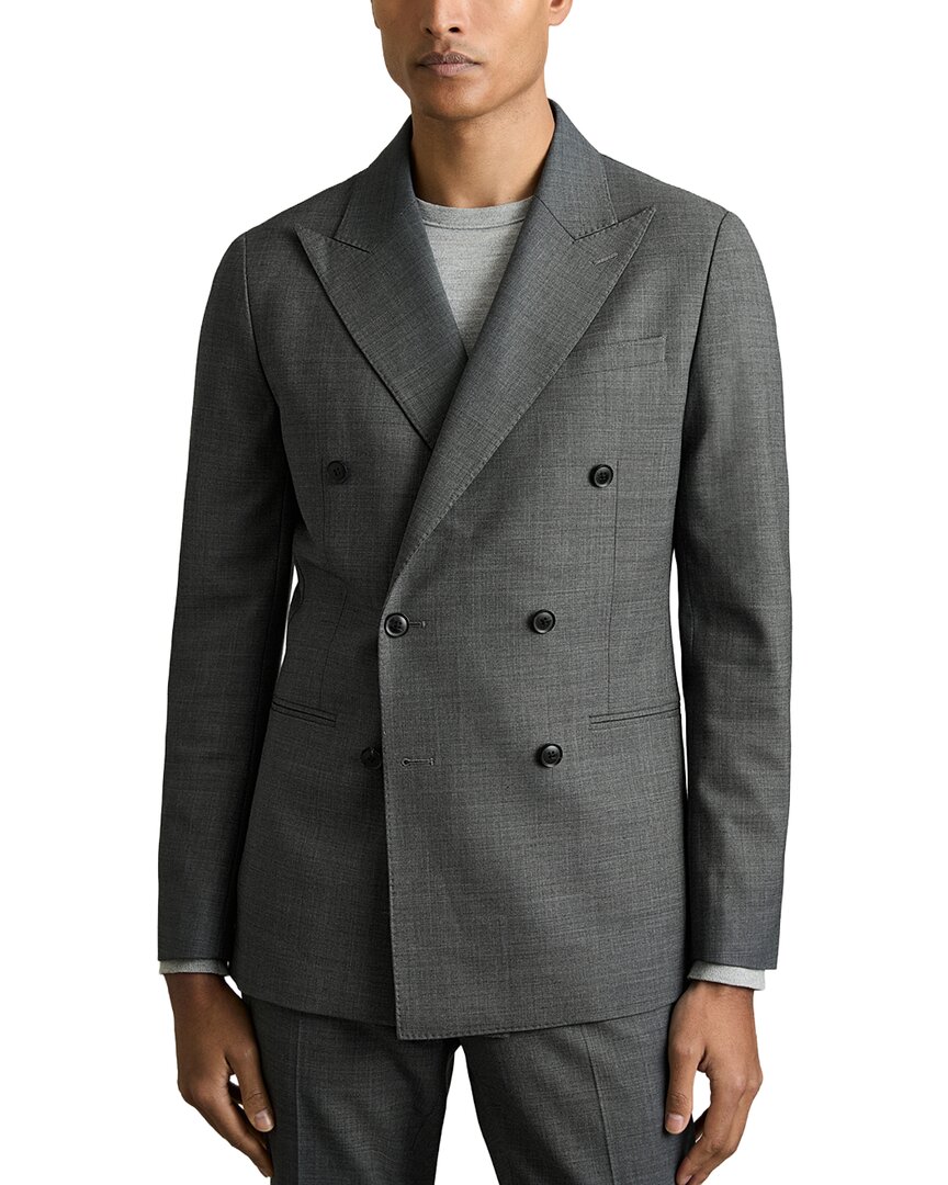 Reiss Malibu Peak Textured Wool-blend Blazer In Gray