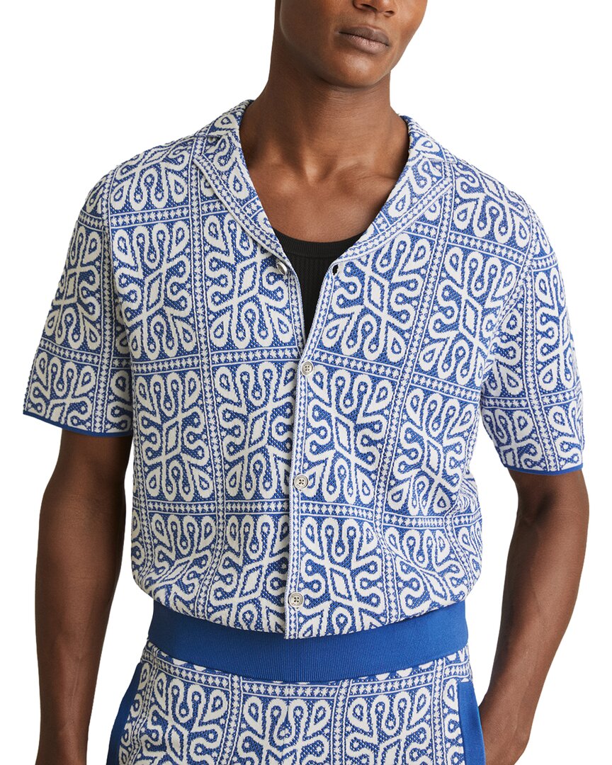 Reiss Blue/White River Cuban Button Top