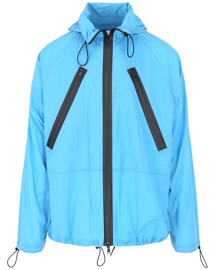 Shop Bottega Veneta Hooded Zip Lightweight Jacket In Blue
