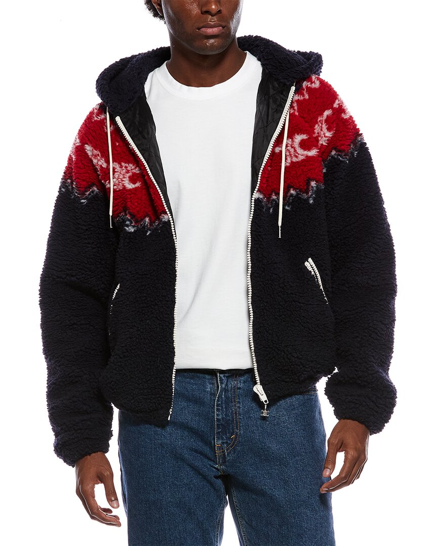 Celine Logo Fleece Wool-blend Jacket In Blue