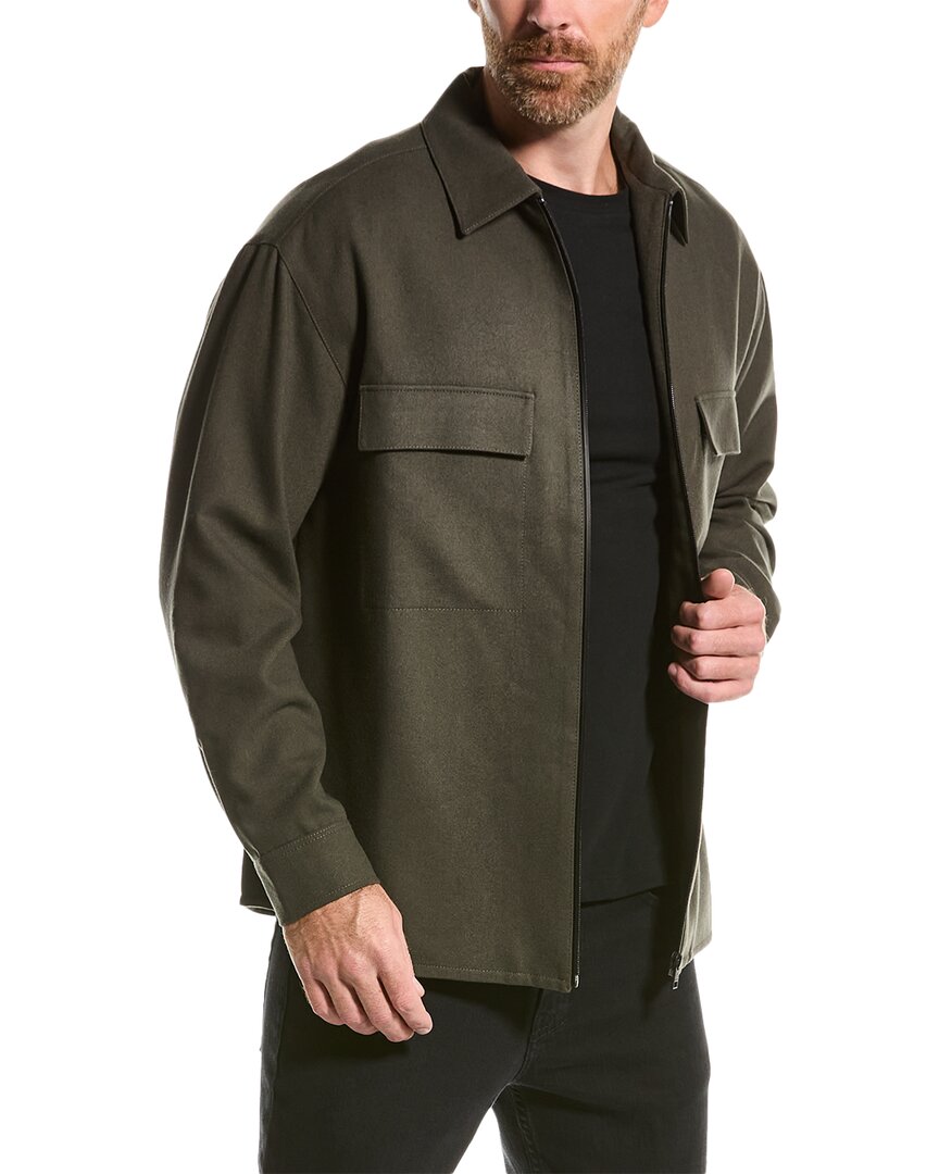Shop Frame Denim Modern Flannel Zip Wool-blend Shirt In Green