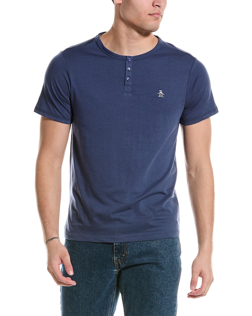 Shop Original Penguin Henley T-shirt In Blue