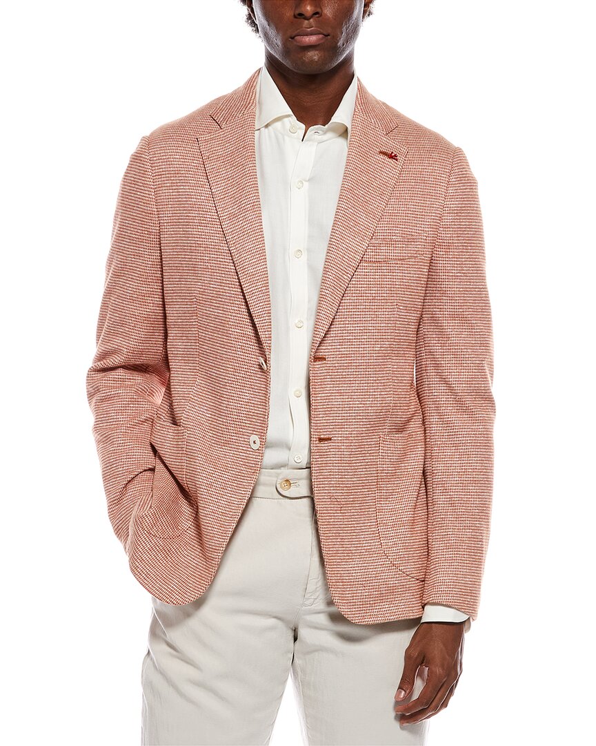 Isaia Linen-blend Jacket In Red