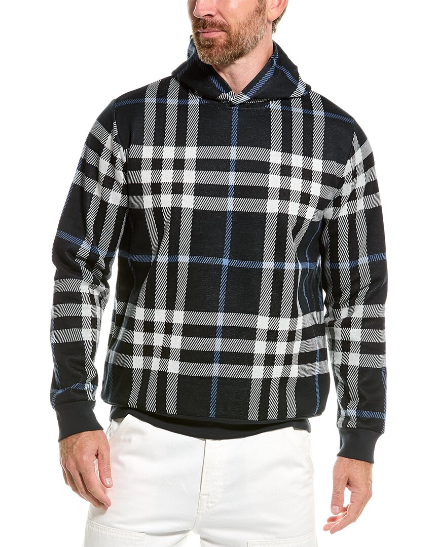 Shop Burberry Check Jacquard Hoodie In Blue