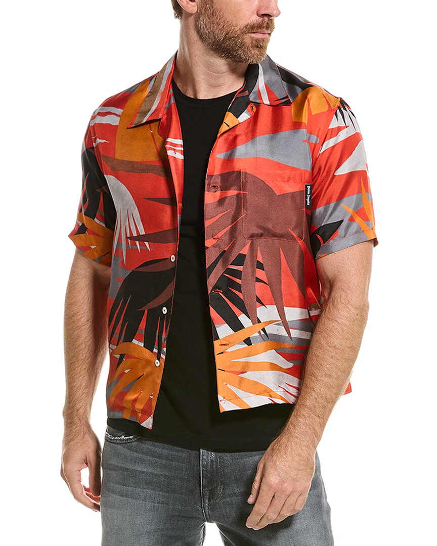 Shop Palm Angels Hawaii Bowling Silk Shirt In Red