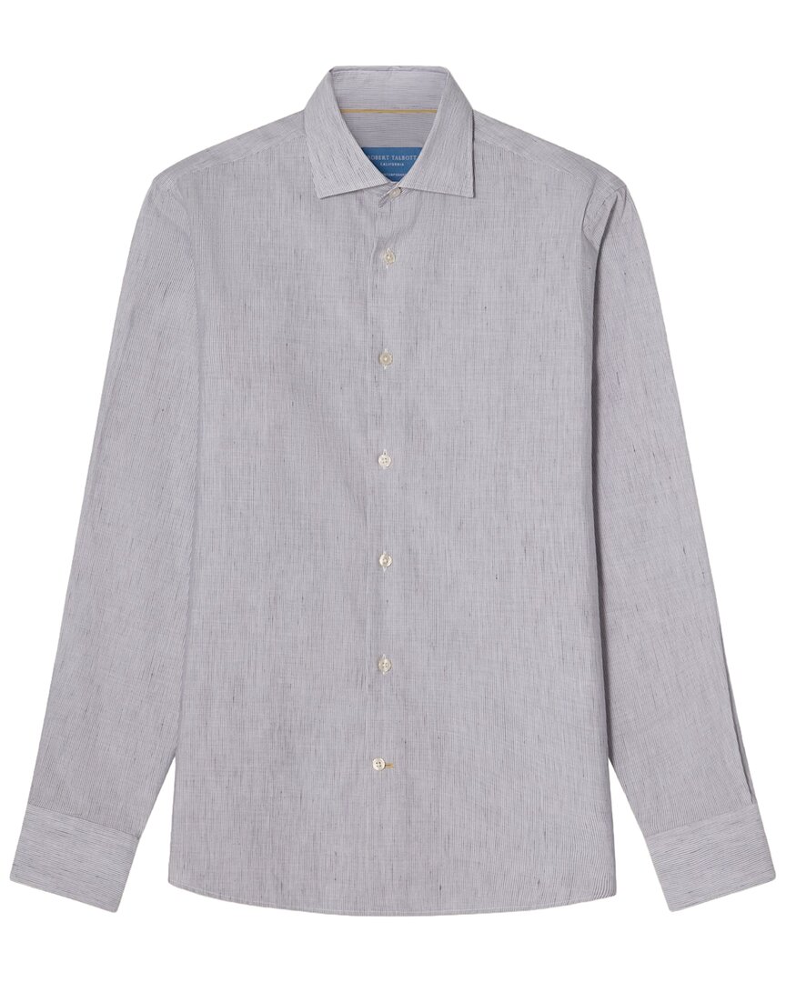 Robert Talbott Reynolds Micro Stripe Linen-blend Shirt In 420-navy