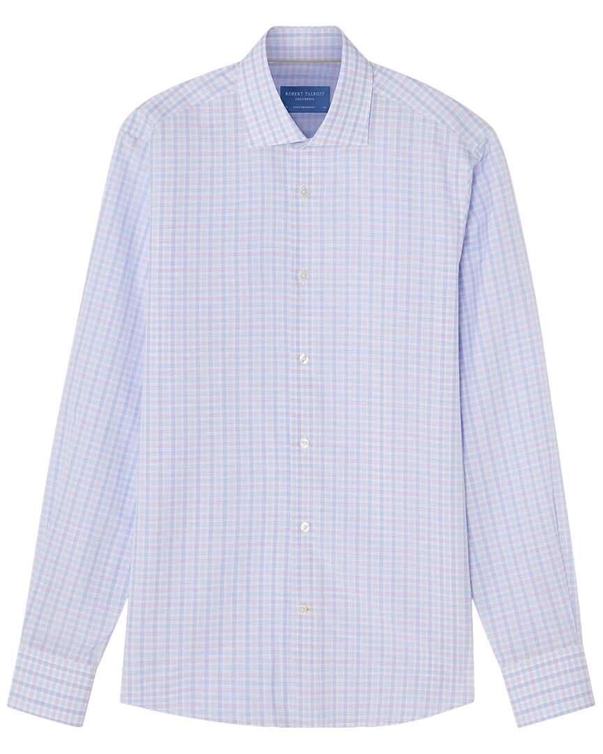 Robert Talbott Reynolds Check Linen-blend Shirt In 486-blue/raspberry