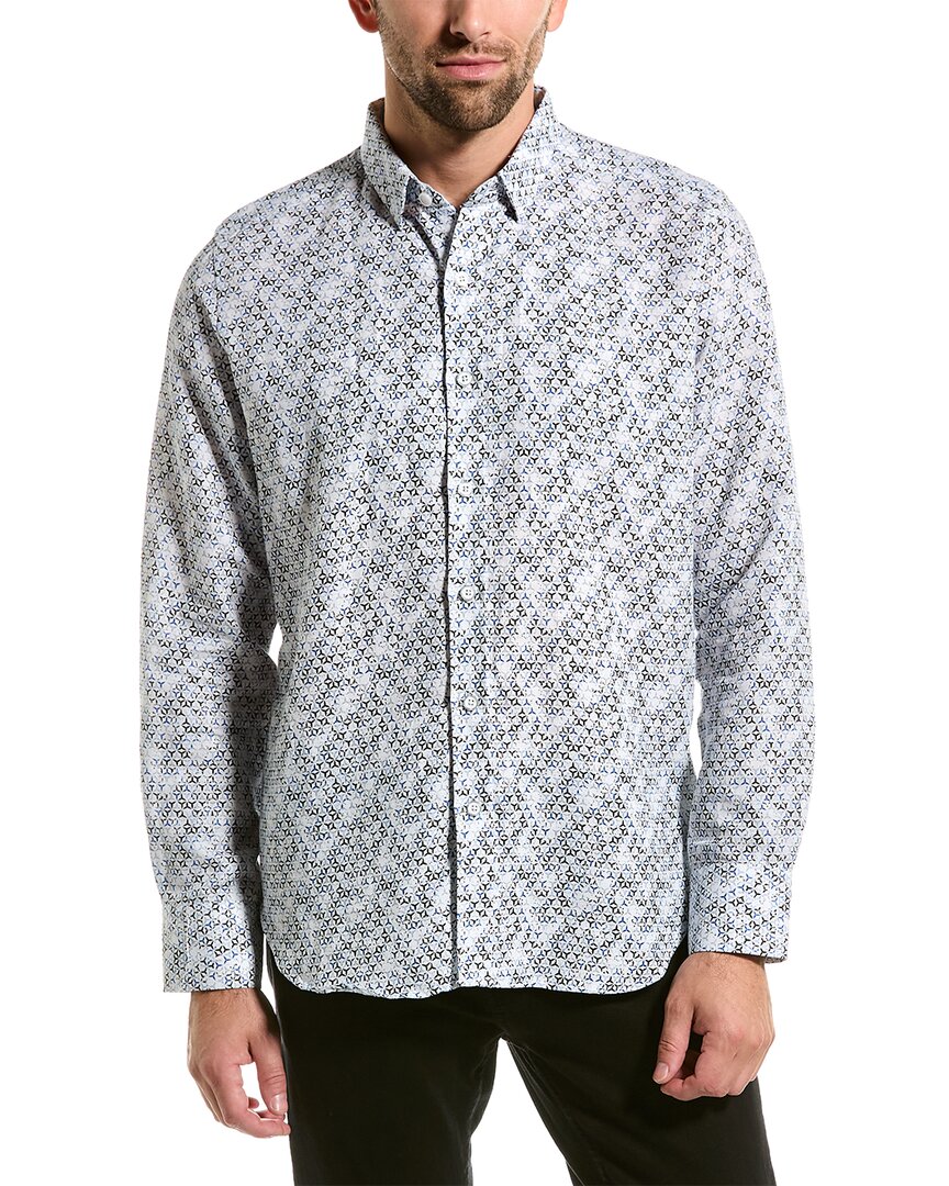 Shop Robert Graham Wyndham Linen-blend Woven Shirt In White