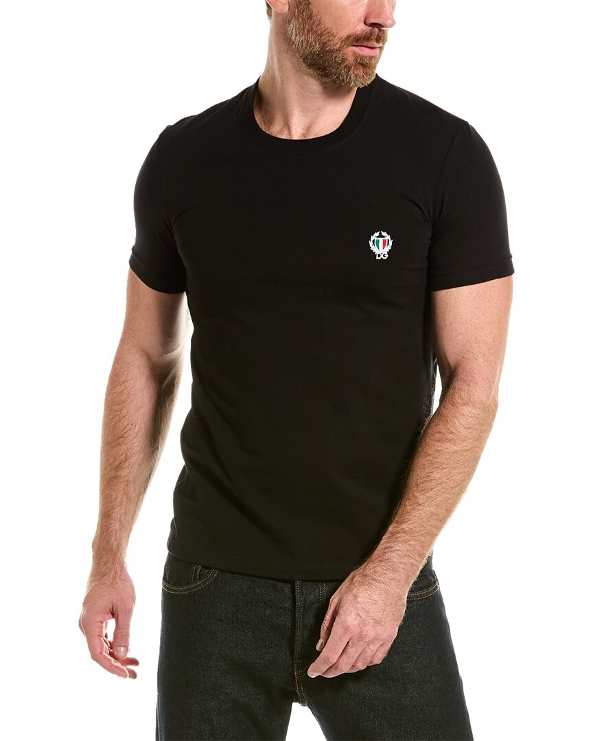 Dolce & Gabbana Dolce&gabbana Black Crewneck T Shirt With Logo Plaque In Black