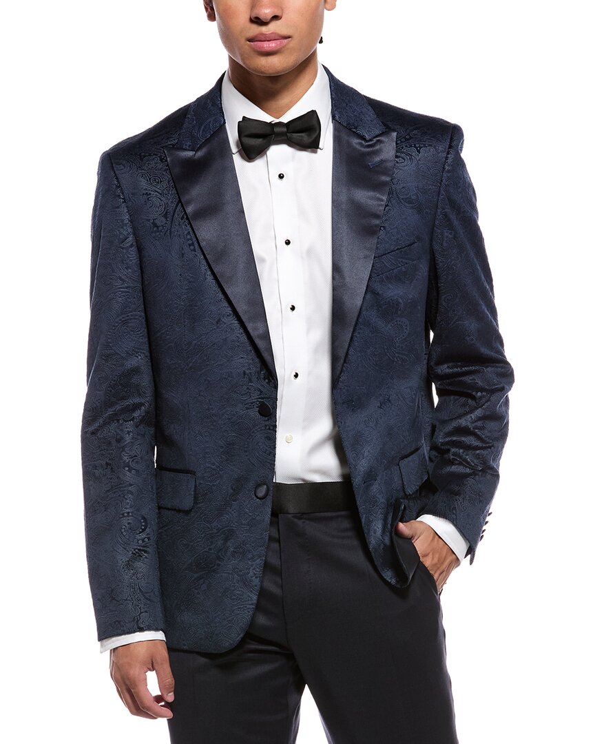 Report Collection Textured Velvet Blazer In Navy