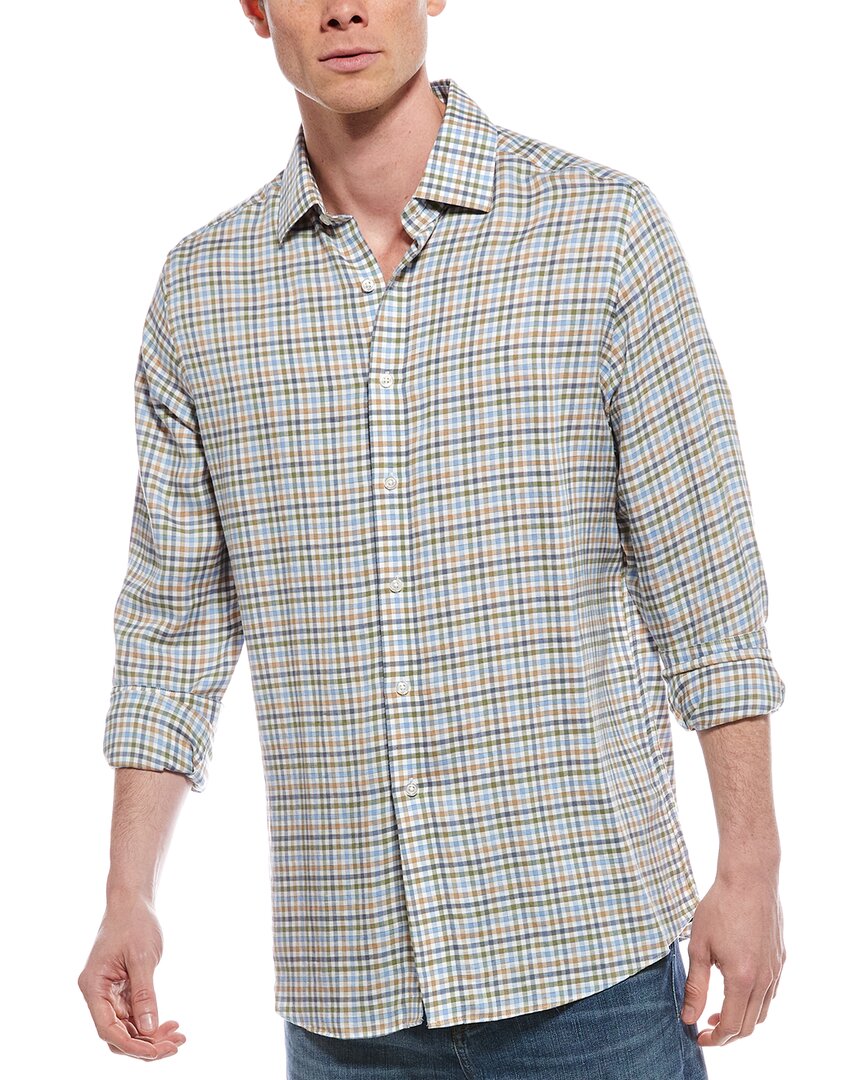 Scott Barber Coastal Plaid Linen-blend Shirt In Pattern