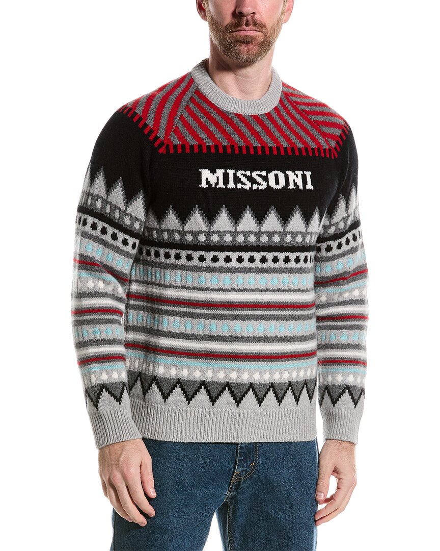 Shop Missoni Wool-blend Crewneck Sweater In Grey