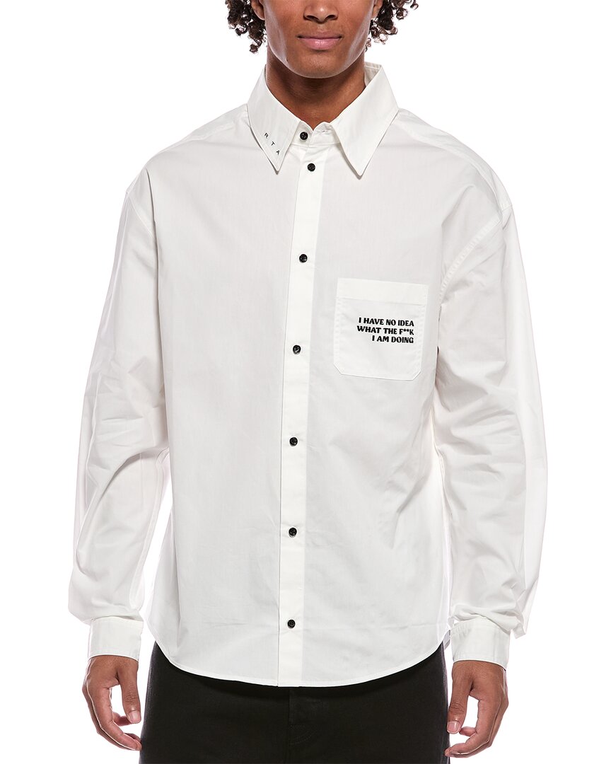 Rta Poplin Slogan Shirt In White