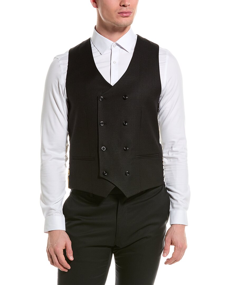 Shop Paisley & Gray Marylebone Slim Double-breasted Vest In Black