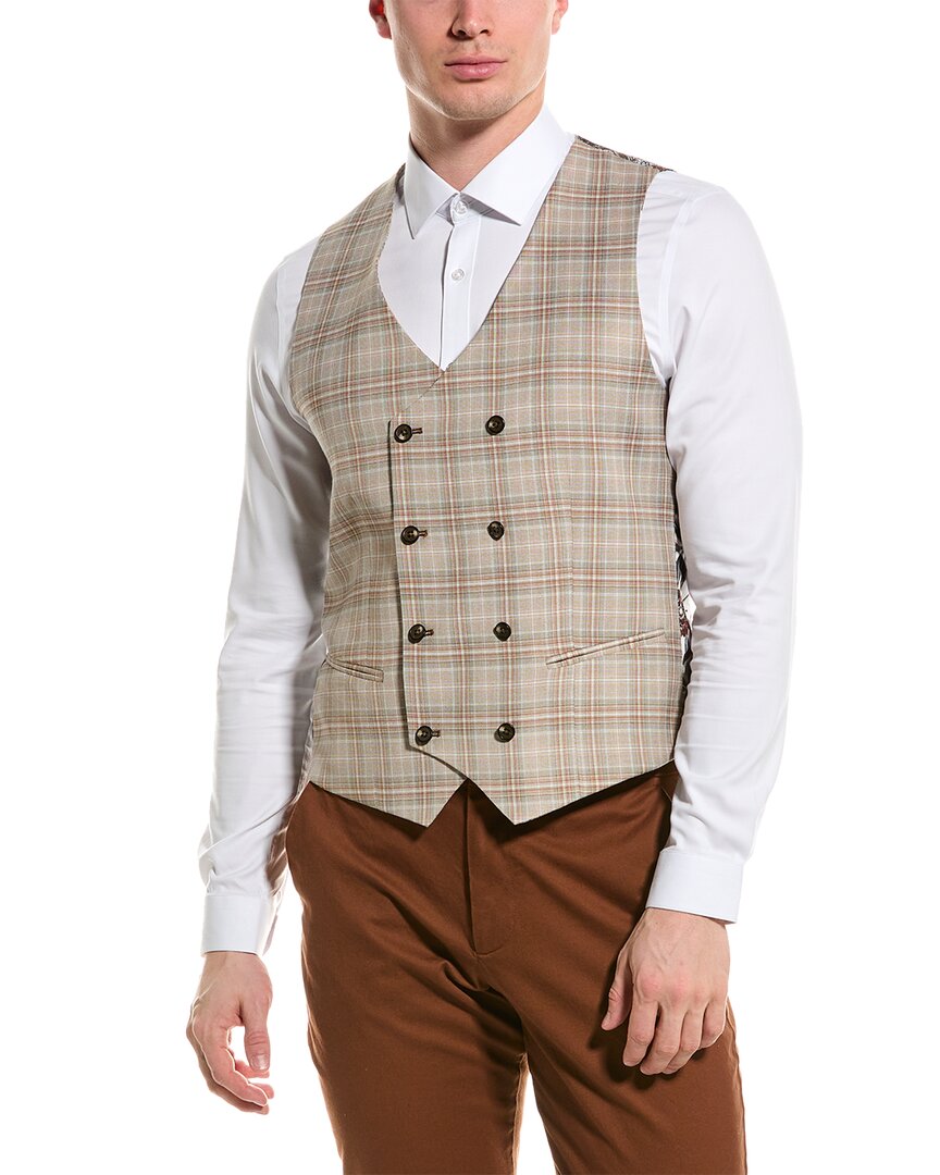 Shop Paisley & Gray Marylebone Slim Double-breasted Vest In Brown