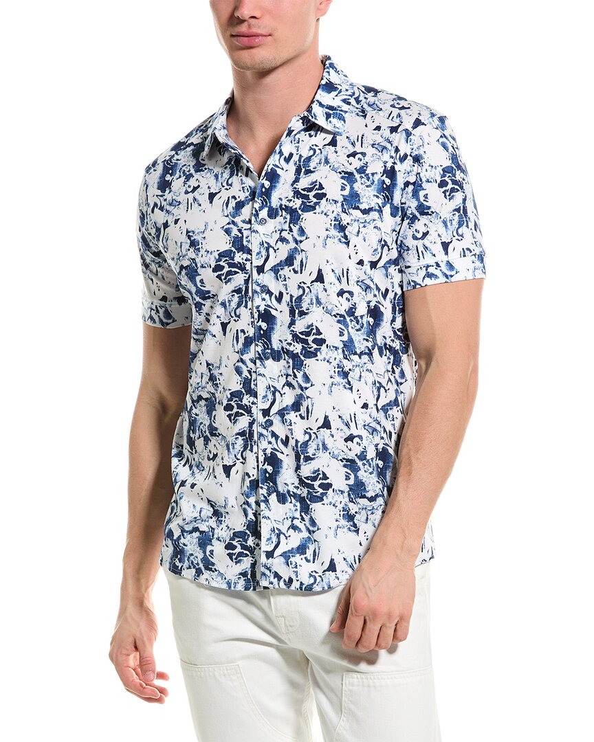 Shop Raffi Monotone Floral Printed Button Front Shirt In Blue