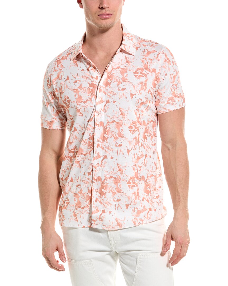 Shop Raffi Monotone Floral Printed Button Front Shirt In Orange