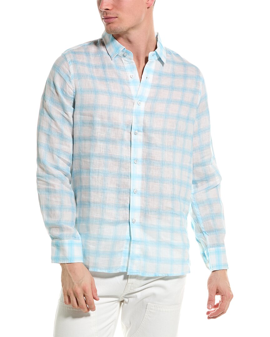 Shop Raffi Plaid Printed Linen Shirt In Blue